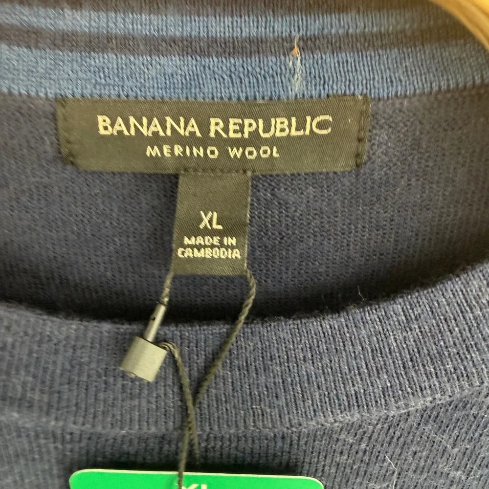 Banana Republic Mens XL Merino Wool‎ Crew Neck Sweater Navy Blue NWT Fine Knit